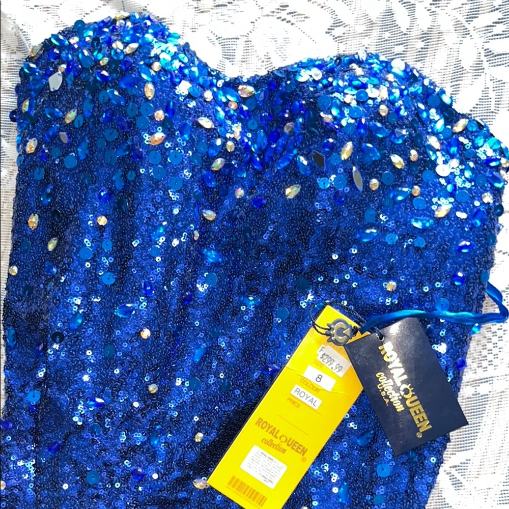 Blue Strapless Prom Dress Sleeveless